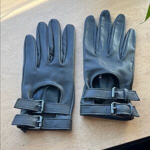 All Saints Black Leather Gloves with Buckle Detail